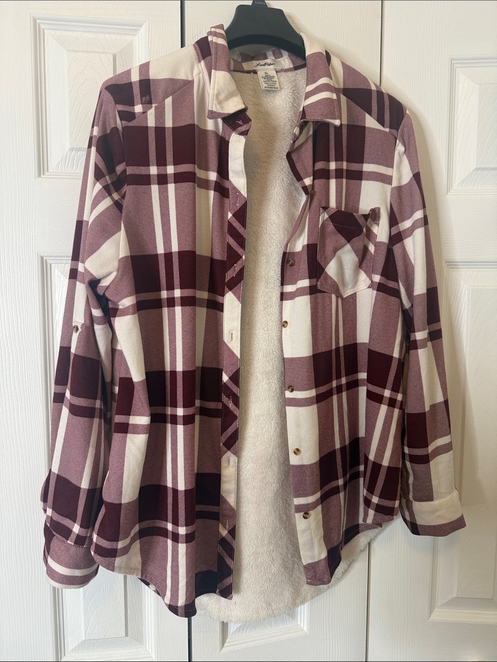 Sonoma Burgundy and White Plaid Sherpa-Lined Jacket